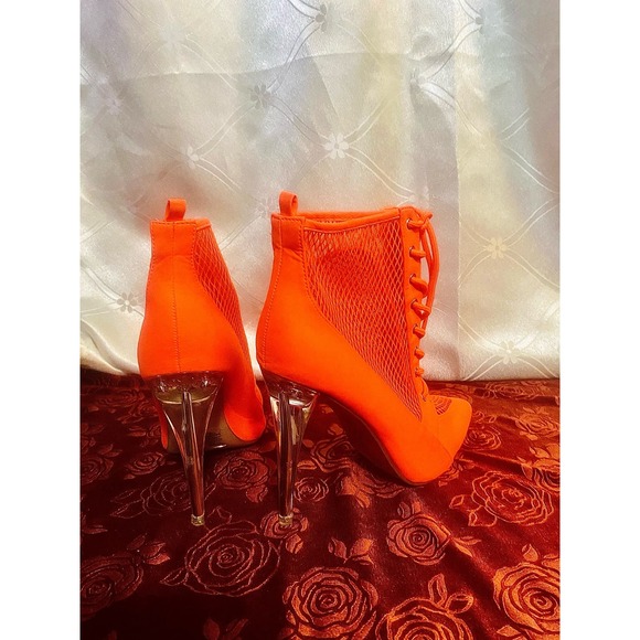 See-Through Neon Orange Stiletto High-Heels With A Clear Heel Size 7.5 - Picture 1 of 7